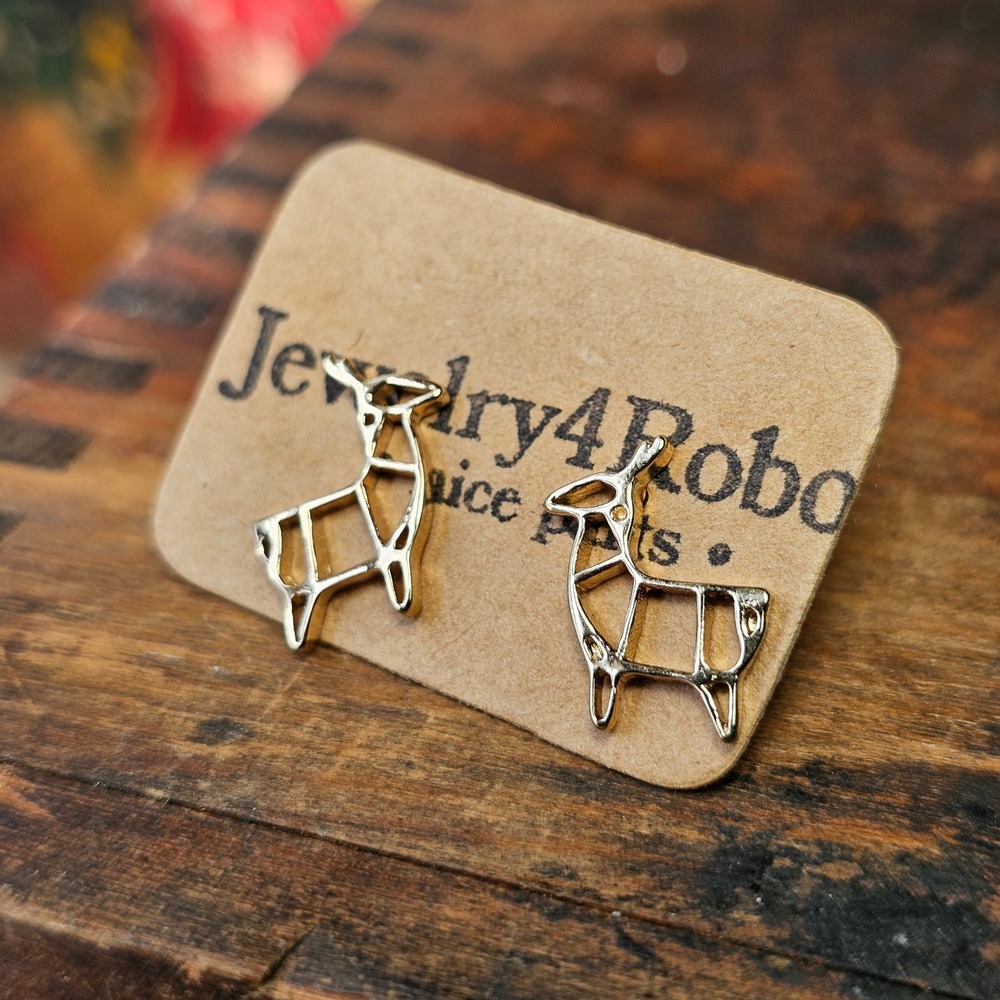 Gold Llama Alpaca Stud Earrings Women OS Geometric Stainless Steel